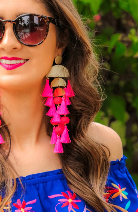 Chandelier Tassel Earrings- Hot Pink