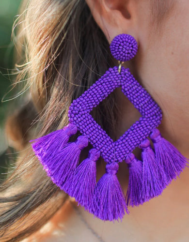 Ellie Fringe Drop Earrings- Purple