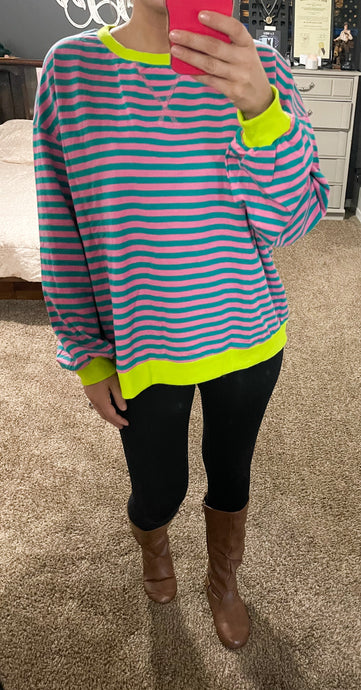 Oversized Stripe Pullover- Green