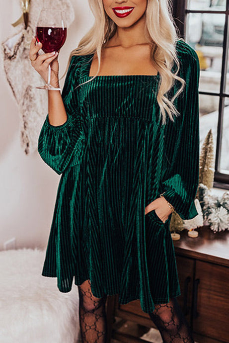 Christmas Green Velvet Babydoll Dress