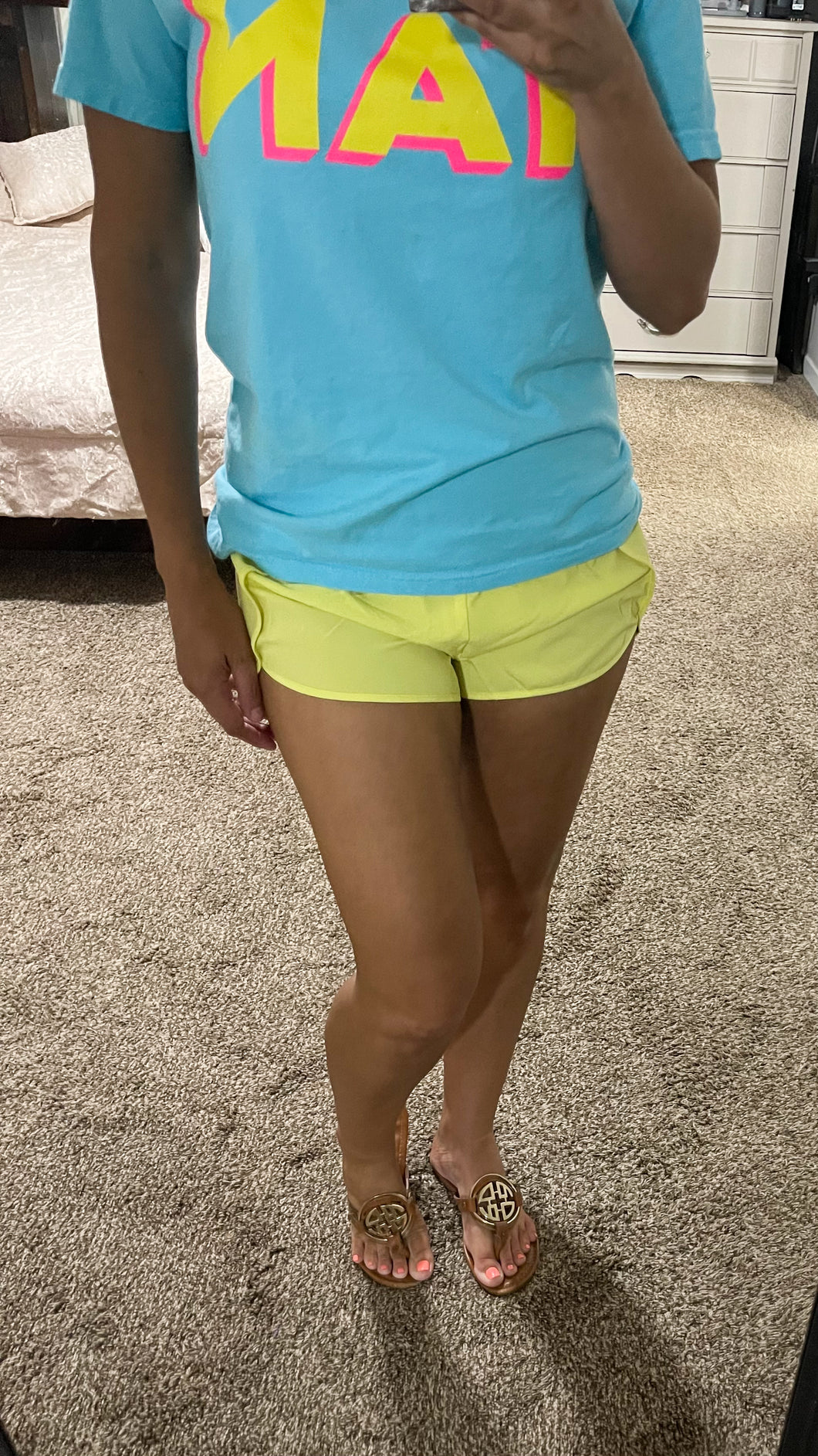 Beach Bound Athletic Shorts- Lime