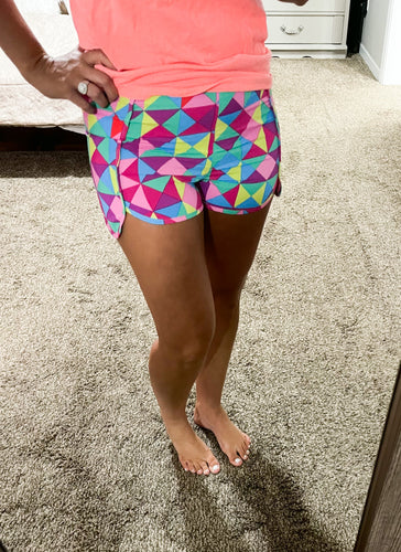 Multicolor Geometric Athletic Shorts