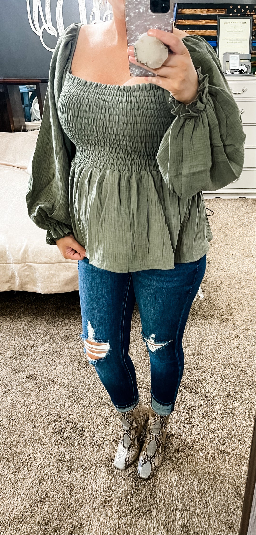 Leaves Changing Top- Olive