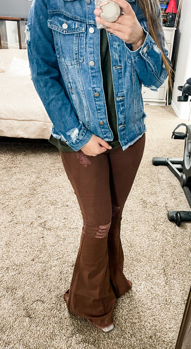 Following You Distressed Pants- Brown - Raegan Nichole's Boutique