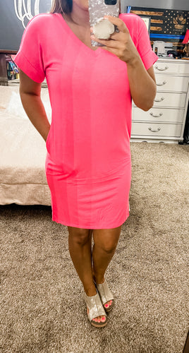 Your Summer Basic Dress- Neon Coral Fuchsia