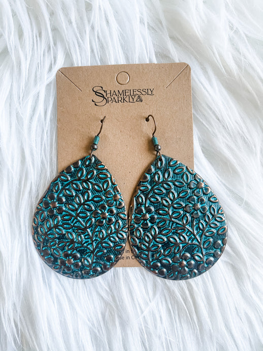 Boho Embossed Teardrop Earrings